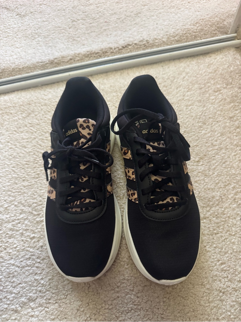 adidas Women’s Black Athletic Sneakers with Leopard Print Trim